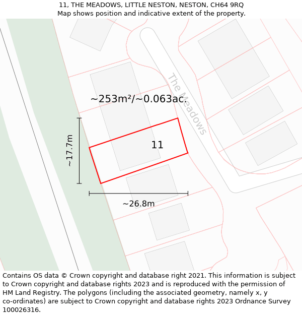 11, THE MEADOWS, LITTLE NESTON, NESTON, CH64 9RQ: Plot and title map