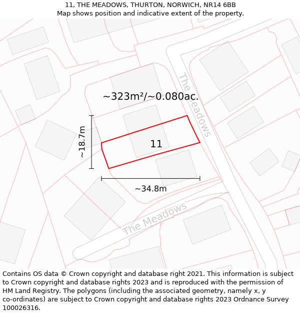 11, THE MEADOWS, THURTON, NORWICH, NR14 6BB: Plot and title map