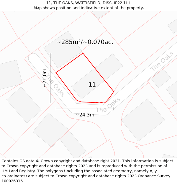 11, THE OAKS, WATTISFIELD, DISS, IP22 1HL: Plot and title map