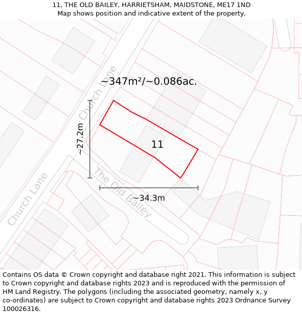 11, THE OLD BAILEY, HARRIETSHAM, MAIDSTONE, ME17 1ND: Plot and title map