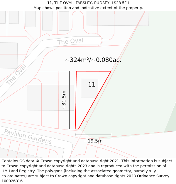 11, THE OVAL, FARSLEY, PUDSEY, LS28 5FH: Plot and title map