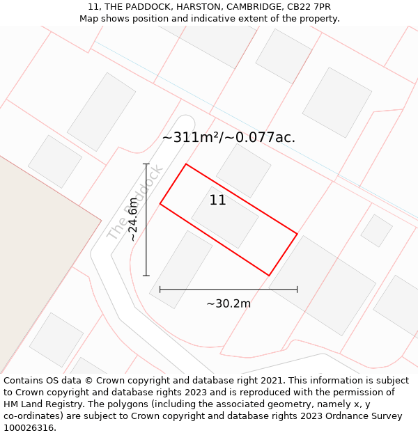 11, THE PADDOCK, HARSTON, CAMBRIDGE, CB22 7PR: Plot and title map