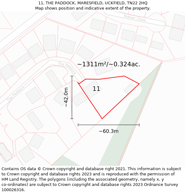 11, THE PADDOCK, MARESFIELD, UCKFIELD, TN22 2HQ: Plot and title map