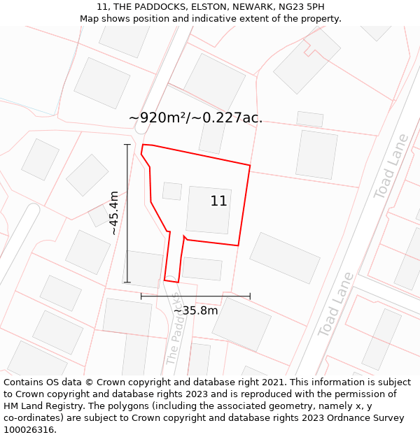 11, THE PADDOCKS, ELSTON, NEWARK, NG23 5PH: Plot and title map