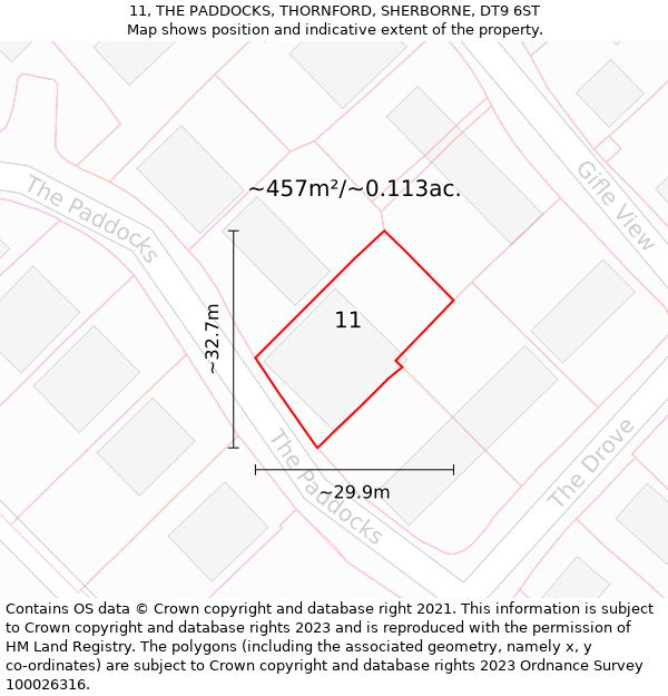 11, THE PADDOCKS, THORNFORD, SHERBORNE, DT9 6ST: Plot and title map