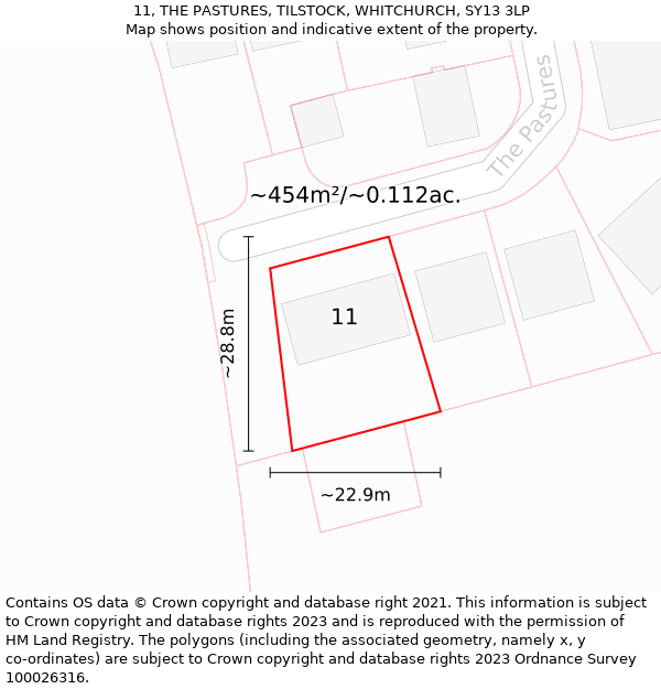 11, THE PASTURES, TILSTOCK, WHITCHURCH, SY13 3LP: Plot and title map