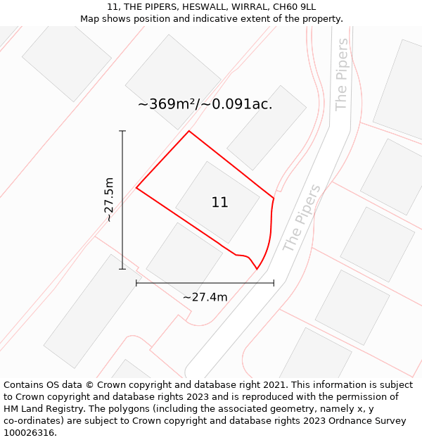 11, THE PIPERS, HESWALL, WIRRAL, CH60 9LL: Plot and title map