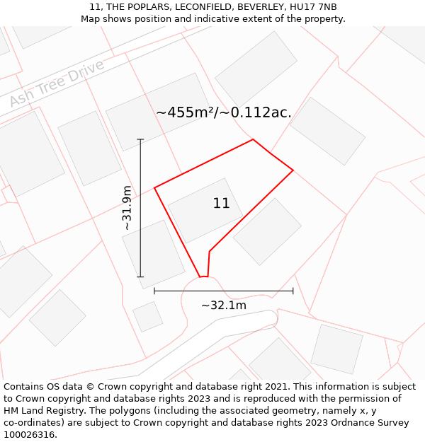 11, THE POPLARS, LECONFIELD, BEVERLEY, HU17 7NB: Plot and title map