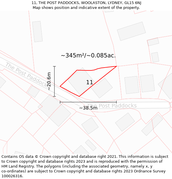 11, THE POST PADDOCKS, WOOLASTON, LYDNEY, GL15 6NJ: Plot and title map