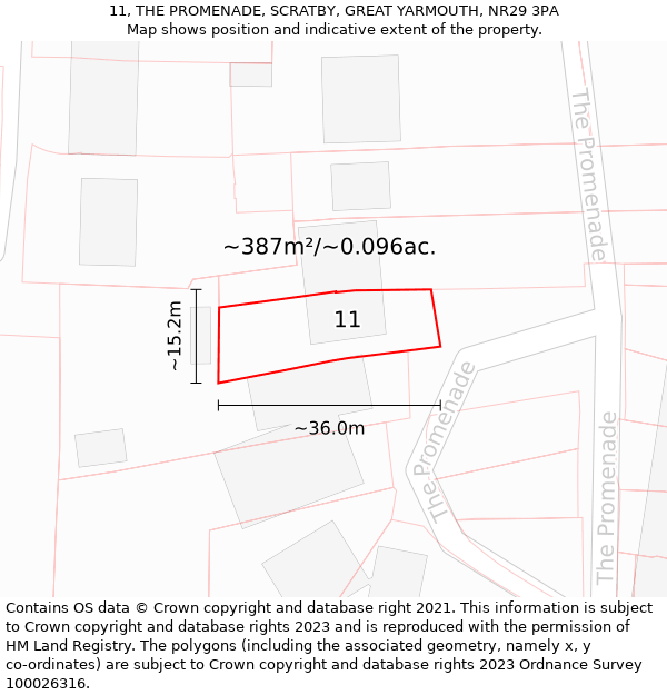 11, THE PROMENADE, SCRATBY, GREAT YARMOUTH, NR29 3PA: Plot and title map