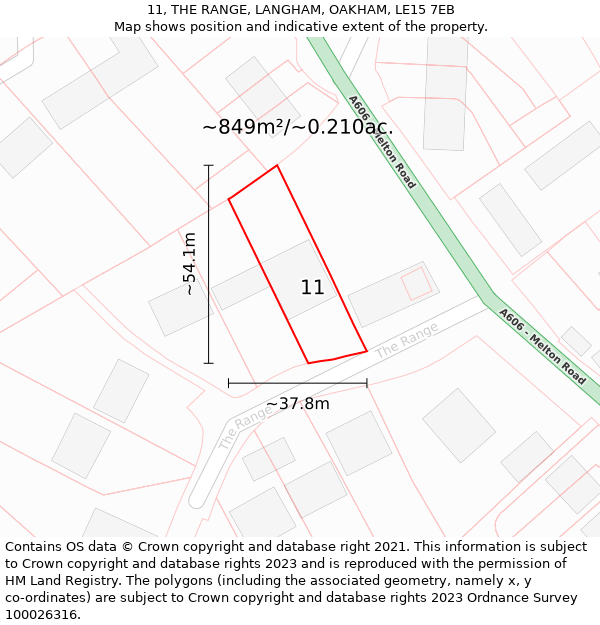 11, THE RANGE, LANGHAM, OAKHAM, LE15 7EB: Plot and title map