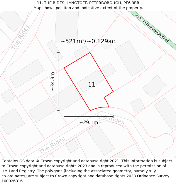 11, THE RIDES, LANGTOFT, PETERBOROUGH, PE6 9RR: Plot and title map