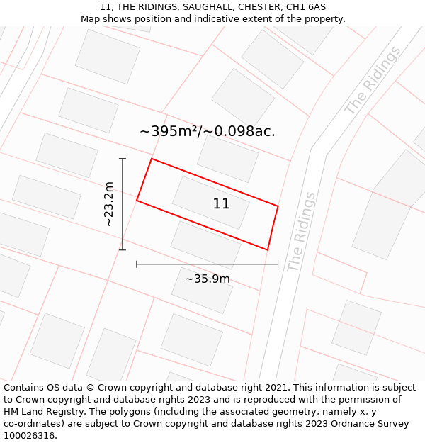 11, THE RIDINGS, SAUGHALL, CHESTER, CH1 6AS: Plot and title map