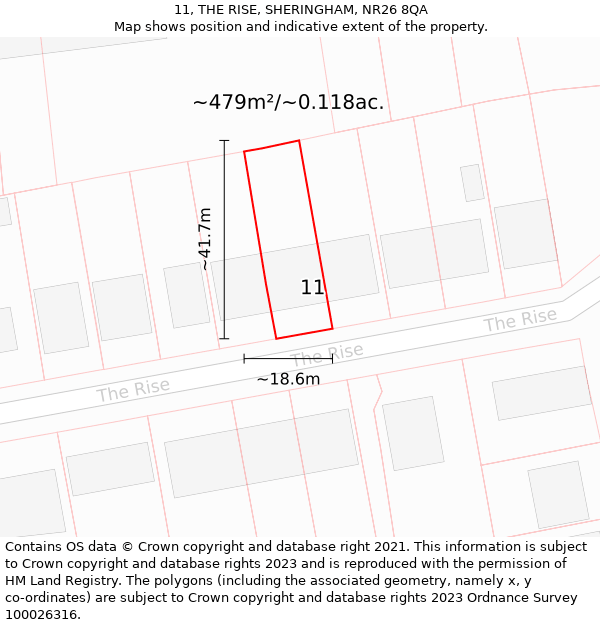 11, THE RISE, SHERINGHAM, NR26 8QA: Plot and title map