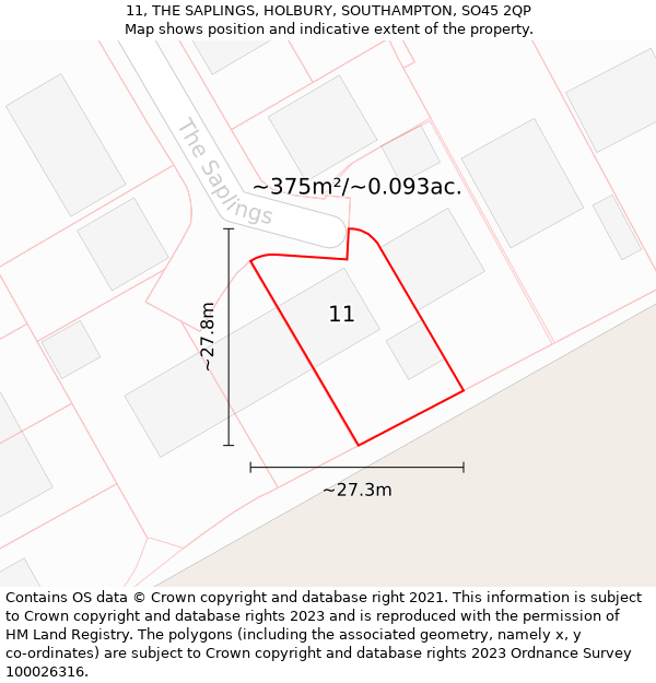 11, THE SAPLINGS, HOLBURY, SOUTHAMPTON, SO45 2QP: Plot and title map