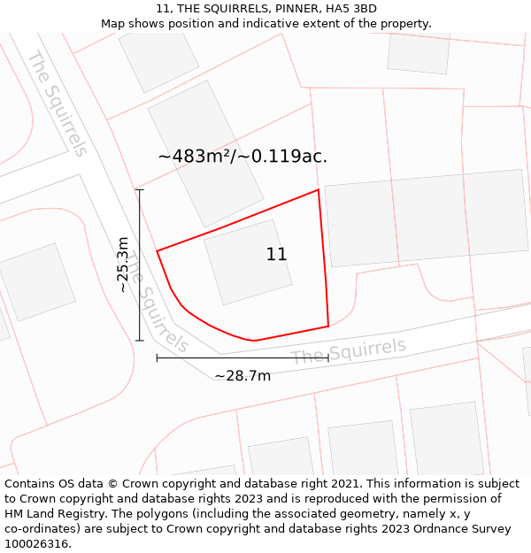 11, THE SQUIRRELS, PINNER, HA5 3BD: Plot and title map