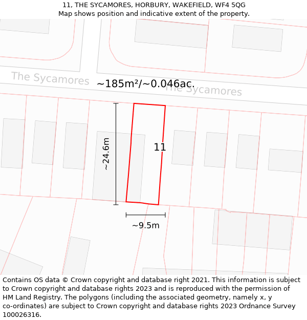 11, THE SYCAMORES, HORBURY, WAKEFIELD, WF4 5QG: Plot and title map