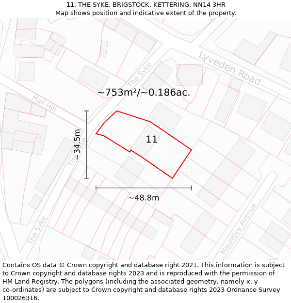 11, THE SYKE, BRIGSTOCK, KETTERING, NN14 3HR: Plot and title map