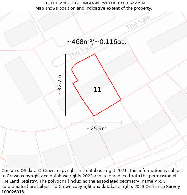 11, THE VALE, COLLINGHAM, WETHERBY, LS22 5JN: Plot and title map