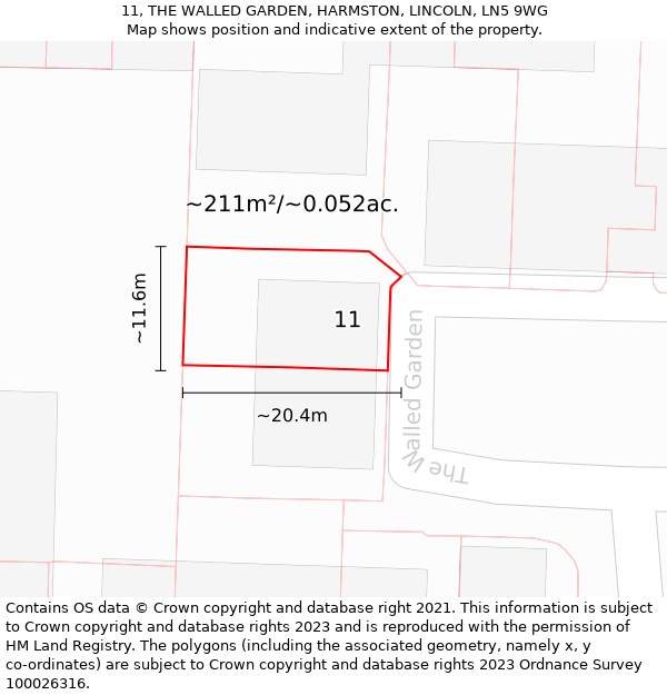 11, THE WALLED GARDEN, HARMSTON, LINCOLN, LN5 9WG: Plot and title map