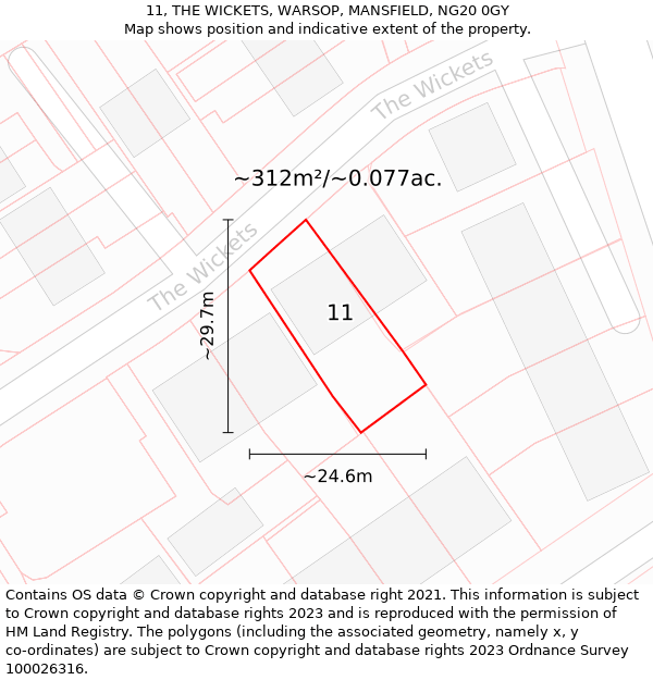 11, THE WICKETS, WARSOP, MANSFIELD, NG20 0GY: Plot and title map