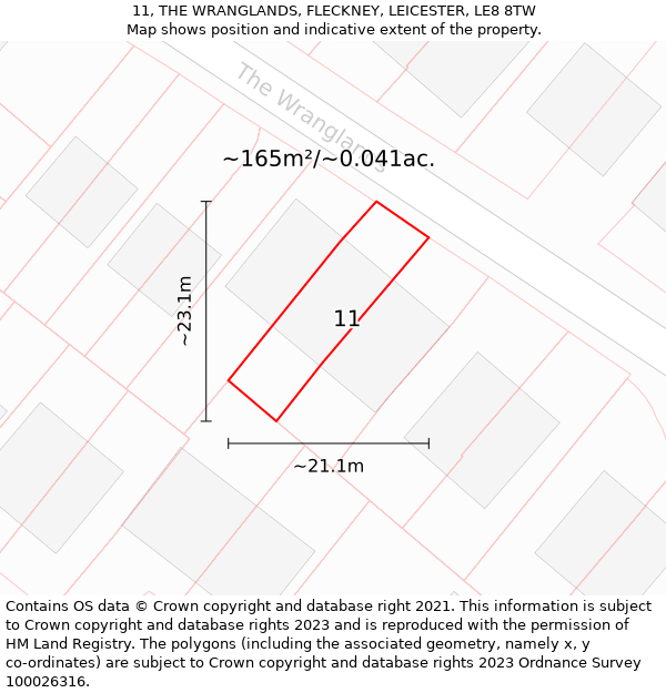 11, THE WRANGLANDS, FLECKNEY, LEICESTER, LE8 8TW: Plot and title map