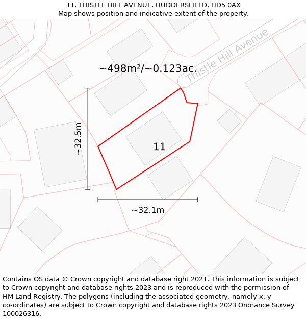 11, THISTLE HILL AVENUE, HUDDERSFIELD, HD5 0AX: Plot and title map