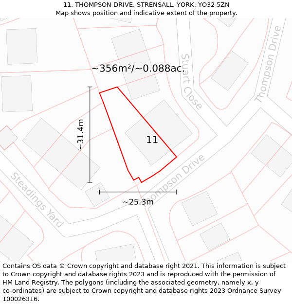 11, THOMPSON DRIVE, STRENSALL, YORK, YO32 5ZN: Plot and title map