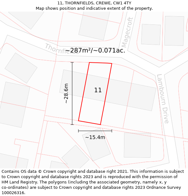 11, THORNFIELDS, CREWE, CW1 4TY: Plot and title map