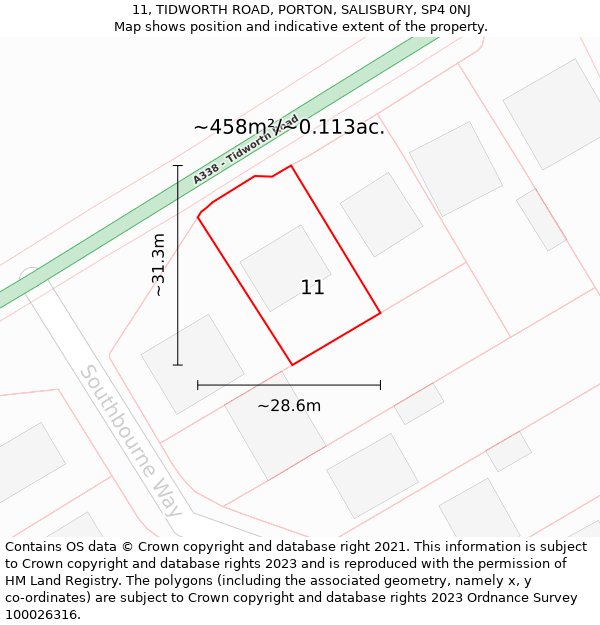 11, TIDWORTH ROAD, PORTON, SALISBURY, SP4 0NJ: Plot and title map