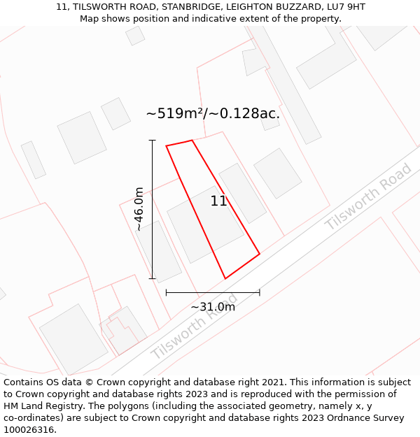 11, TILSWORTH ROAD, STANBRIDGE, LEIGHTON BUZZARD, LU7 9HT: Plot and title map