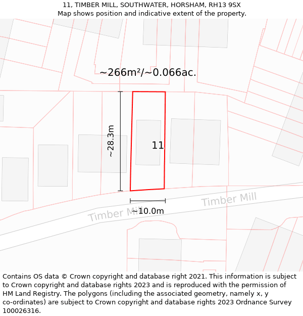 11, TIMBER MILL, SOUTHWATER, HORSHAM, RH13 9SX: Plot and title map