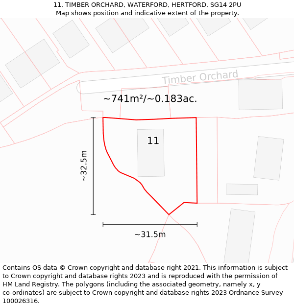 11, TIMBER ORCHARD, WATERFORD, HERTFORD, SG14 2PU: Plot and title map