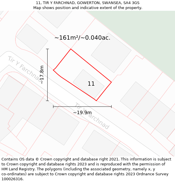 11, TIR Y FARCHNAD, GOWERTON, SWANSEA, SA4 3GS: Plot and title map
