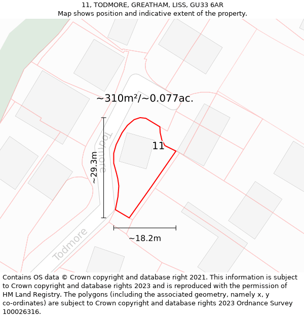 11, TODMORE, GREATHAM, LISS, GU33 6AR: Plot and title map