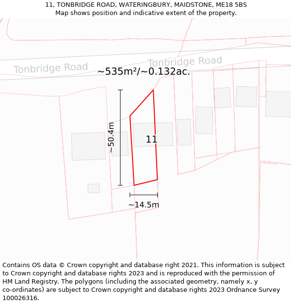 11, TONBRIDGE ROAD, WATERINGBURY, MAIDSTONE, ME18 5BS: Plot and title map