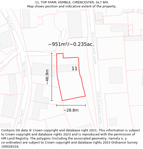 11, TOP FARM, KEMBLE, CIRENCESTER, GL7 6FA: Plot and title map