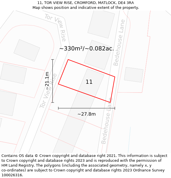 11, TOR VIEW RISE, CROMFORD, MATLOCK, DE4 3RA: Plot and title map