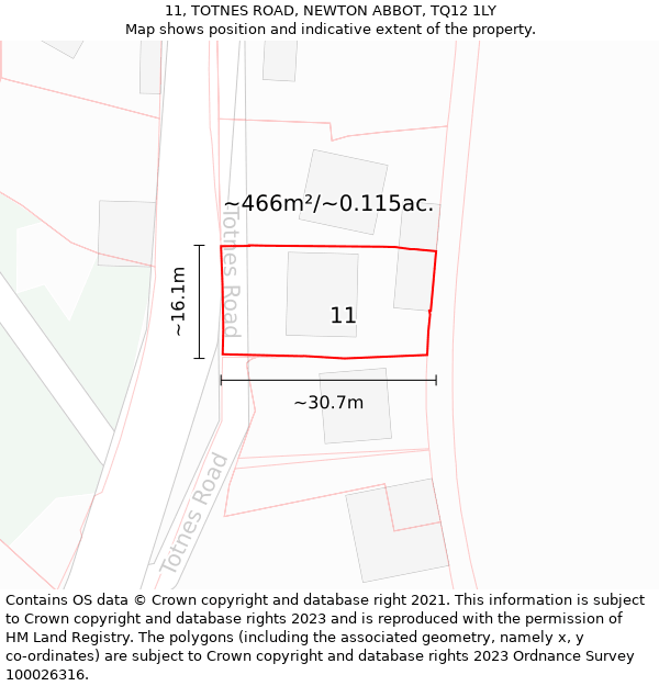 11, TOTNES ROAD, NEWTON ABBOT, TQ12 1LY: Plot and title map