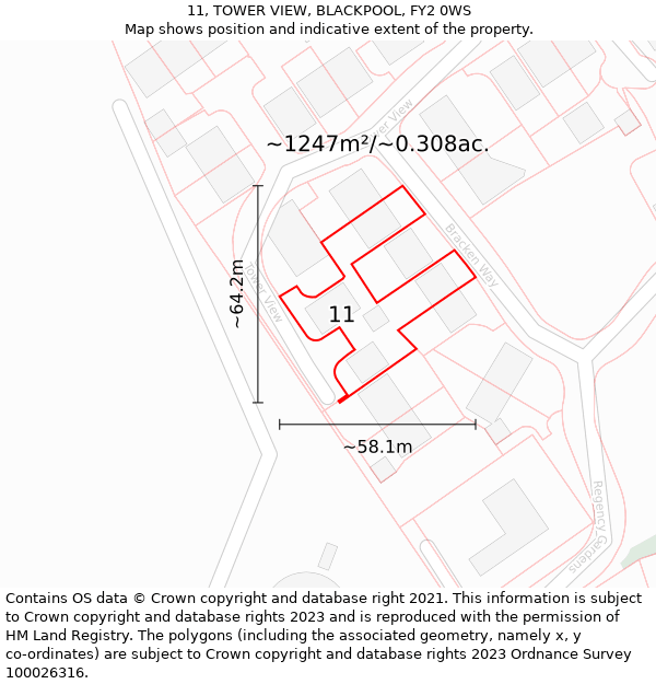 11, TOWER VIEW, BLACKPOOL, FY2 0WS: Plot and title map