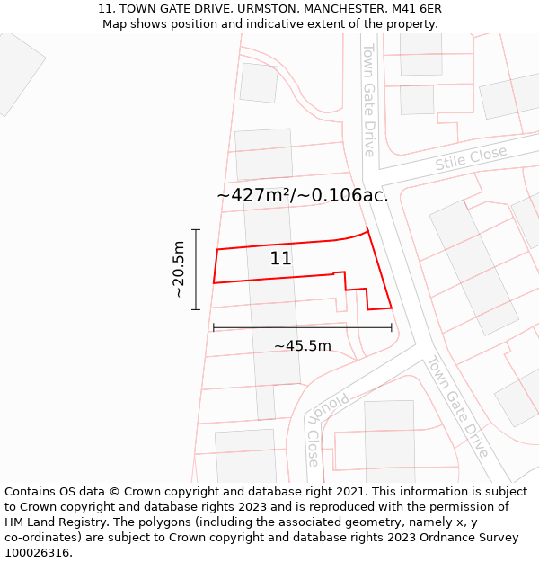 11, TOWN GATE DRIVE, URMSTON, MANCHESTER, M41 6ER: Plot and title map