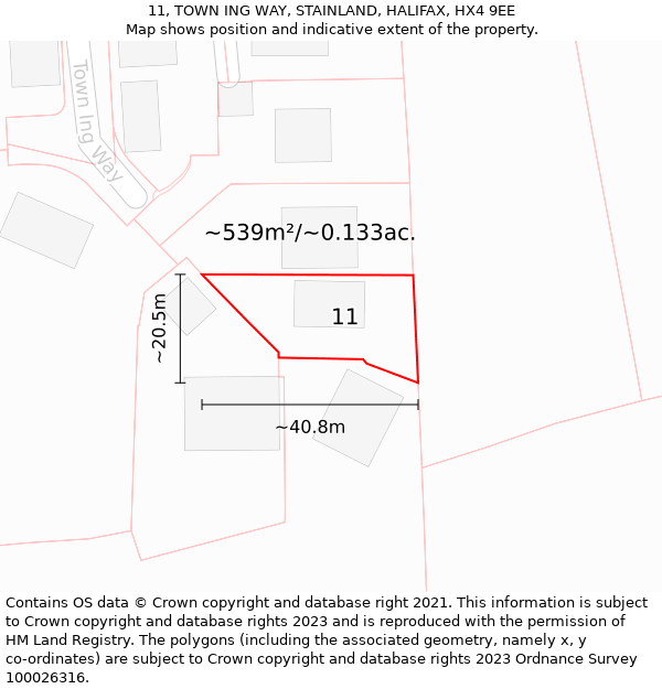 11, TOWN ING WAY, STAINLAND, HALIFAX, HX4 9EE: Plot and title map