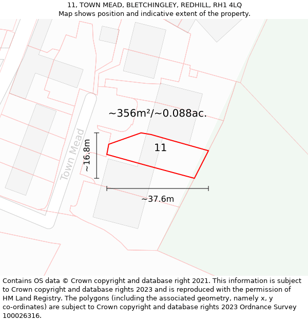 11, TOWN MEAD, BLETCHINGLEY, REDHILL, RH1 4LQ: Plot and title map