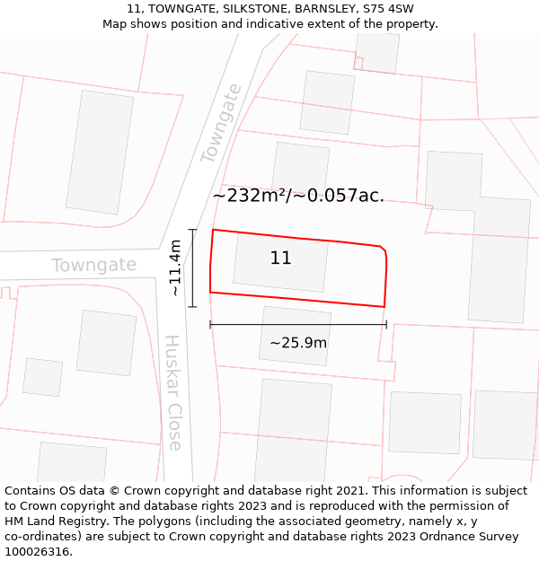 11, TOWNGATE, SILKSTONE, BARNSLEY, S75 4SW: Plot and title map