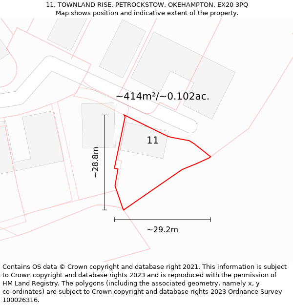 11, TOWNLAND RISE, PETROCKSTOW, OKEHAMPTON, EX20 3PQ: Plot and title map