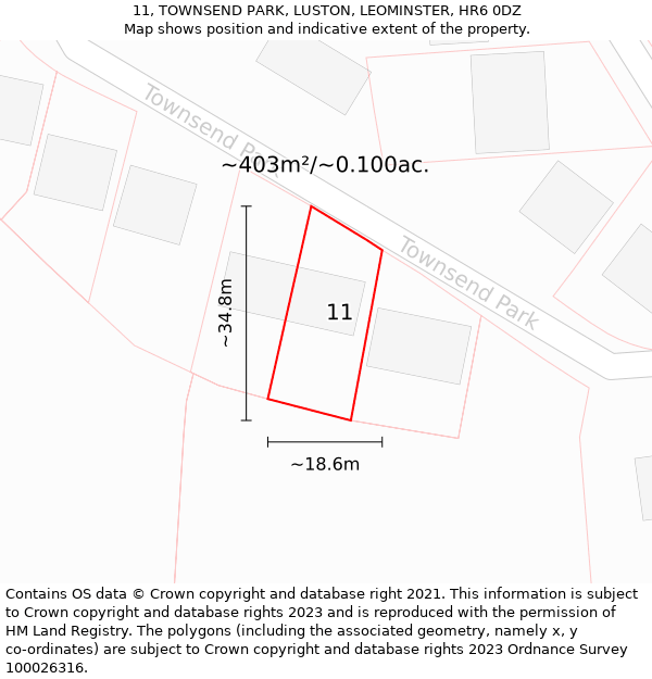 11, TOWNSEND PARK, LUSTON, LEOMINSTER, HR6 0DZ: Plot and title map