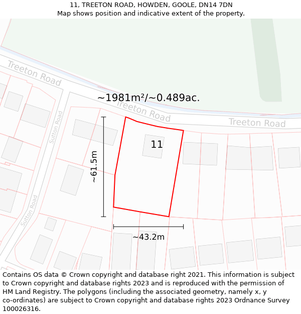 11, TREETON ROAD, HOWDEN, GOOLE, DN14 7DN: Plot and title map