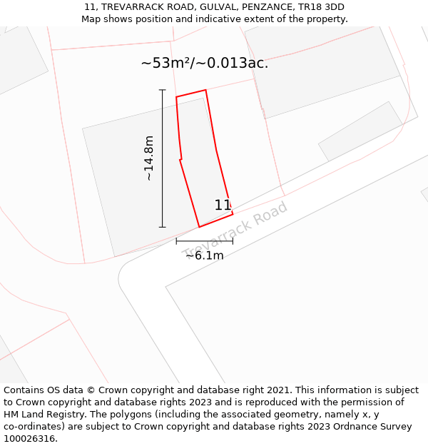 11, TREVARRACK ROAD, GULVAL, PENZANCE, TR18 3DD: Plot and title map