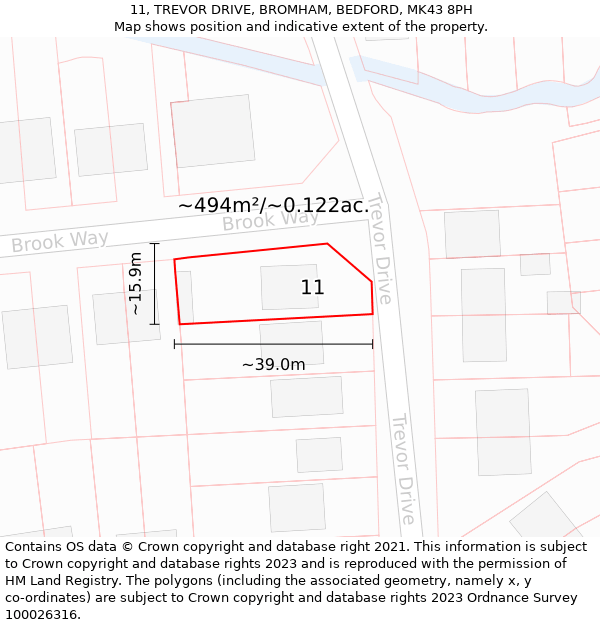 11, TREVOR DRIVE, BROMHAM, BEDFORD, MK43 8PH: Plot and title map