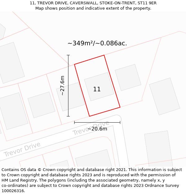 11, TREVOR DRIVE, CAVERSWALL, STOKE-ON-TRENT, ST11 9ER: Plot and title map